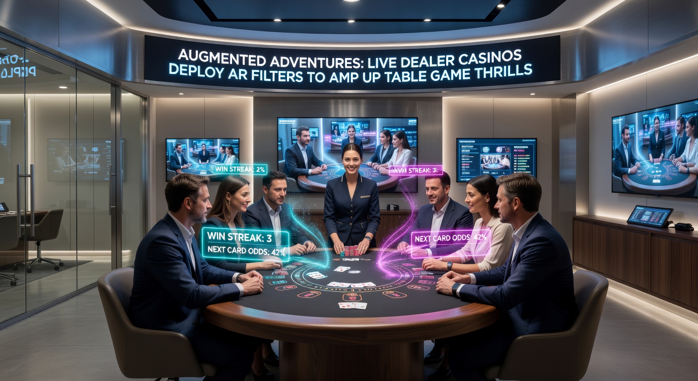 Close-up of a roulette wheel with AR digital multipliers and glowing effects overlayed, as a live dealer spins in a brightly lit studio