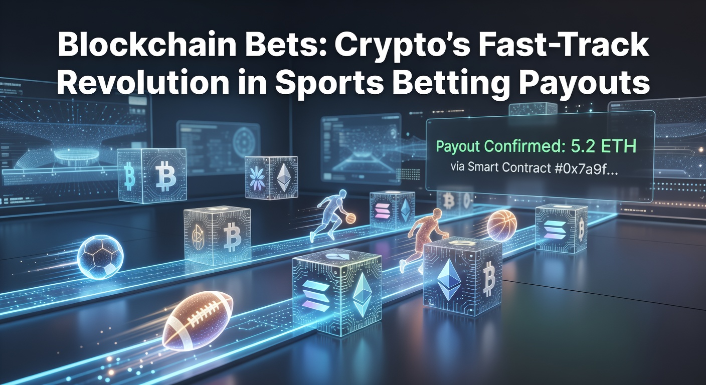Digital blockchain network overlaying a sports betting interface with crypto transactions speeding through