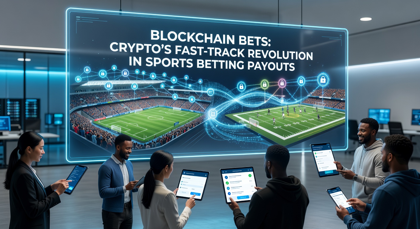 Sports betting dashboard showing real-time crypto payouts with blockchain verification icons and racing transaction graphs