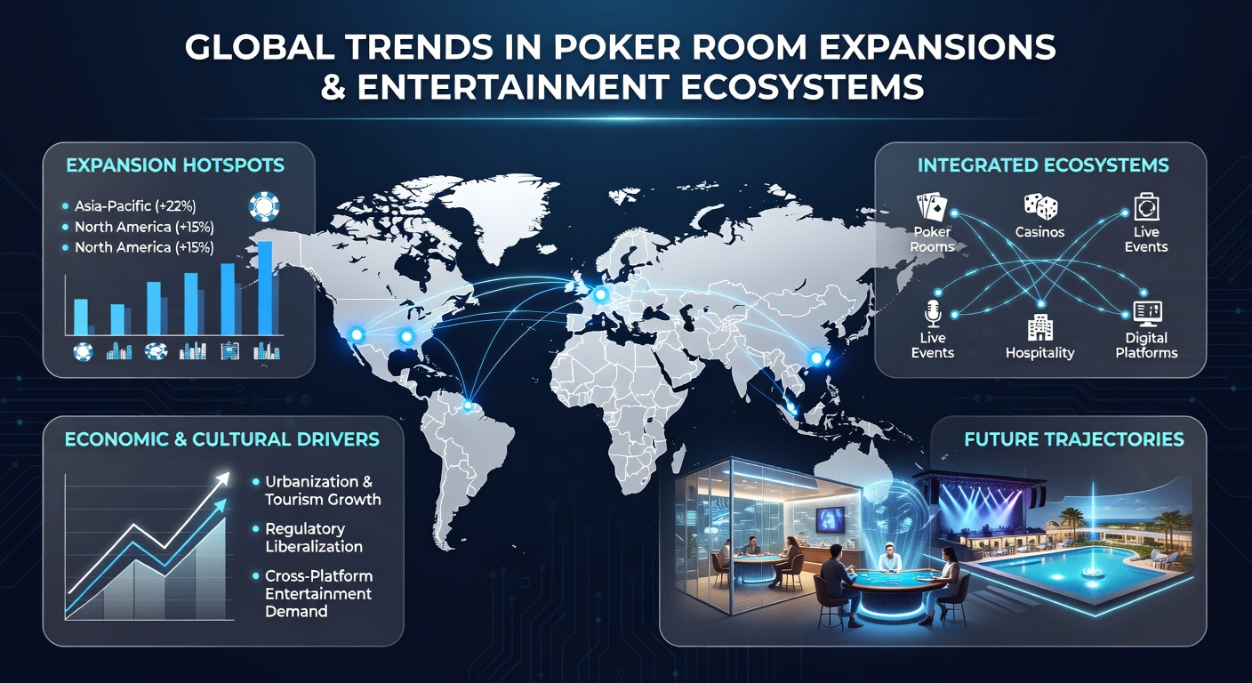 Modern poker room interior integrated with live entertainment stage at a major resort