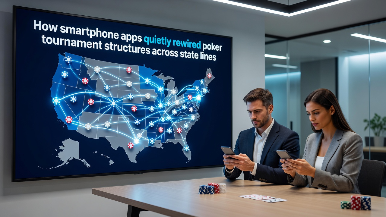 Smartphone screen showing poker tournament registration interface with multi-state options