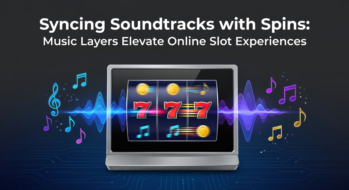 Dynamic online slot interface showing spinning reels synced to pulsing music waves and vibrant sound visualizations